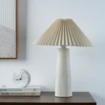 18"in Ribbed Ceramic Table Lamp with Ivory Pleated Shade - Image 3